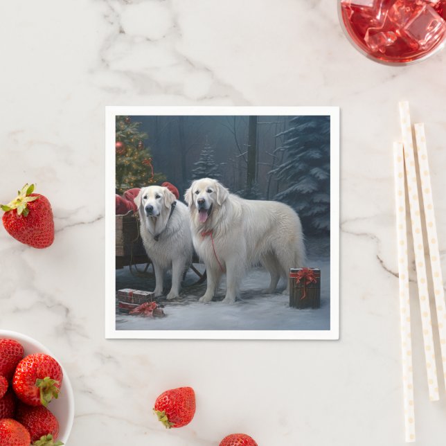 Great Pyrenees Snowy Sleigh Christmas Decor Napkin (Insitu)