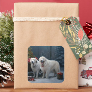 Great Pyrenees Snowy Sleigh Christmas Decor Square Sticker