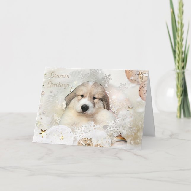 Great Pyrenees Watercolor Puppy Holiday Card (Front)