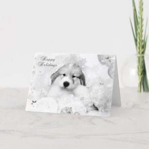 Great Pyrenees Watercolor Puppy Holiday Card B/W