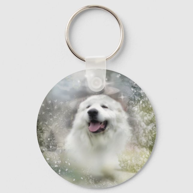 Great Pyrenees Winter Scene Key Ring (Front)