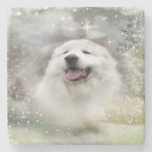 Great Pyrenees Winter Scene Stone Coaster