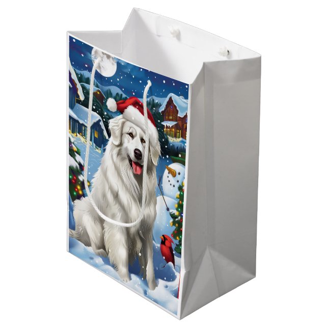 Great Pyrenees Winter Wonderland Christmas Joy Medium Gift Bag (Front Angled)
