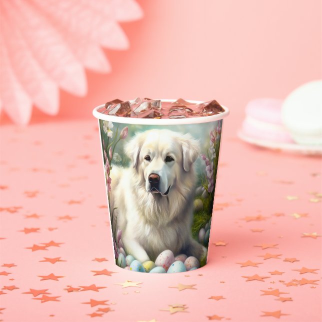 Great Pyrenees with Easter Eggs  Paper Cups (Insitu)