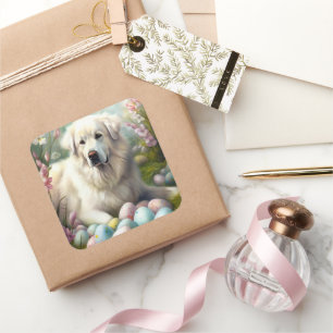 Great Pyrenees with Easter Eggs  Square Sticker