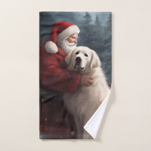 Great Pyrenees With Santa Claus Festive Christmas Bath Towel Set