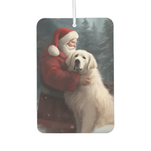 Great Pyrenees With Santa Claus Festive Christmas Car Air Freshener