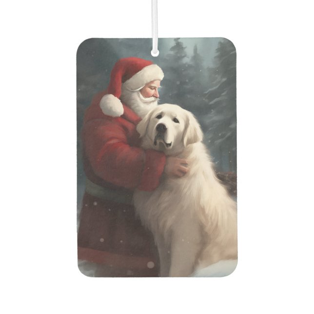 Great Pyrenees With Santa Claus Festive Christmas Car Air Freshener (Front)