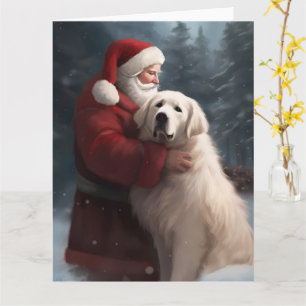 Great Pyrenees With Santa Claus Festive Christmas Card