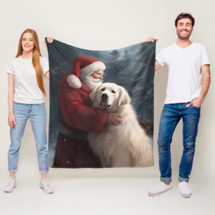 Great Pyrenees With Santa Claus Festive Christmas Fleece Blanket
