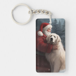 Great Pyrenees With Santa Claus Festive Christmas Key Ring