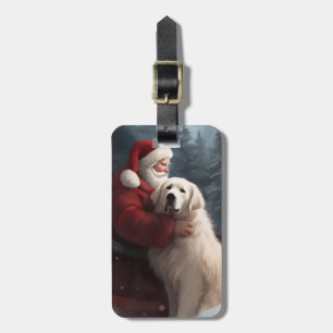 Great Pyrenees With Santa Claus Festive Christmas Luggage Tag
