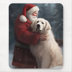 Great Pyrenees With Santa Claus Festive Christmas Mouse Mat