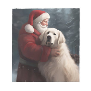 Great Pyrenees With Santa Claus Festive Christmas Notepad
