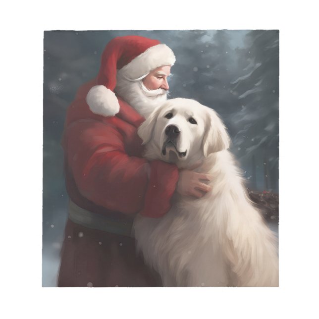 Great Pyrenees With Santa Claus Festive Christmas Notepad (Front)
