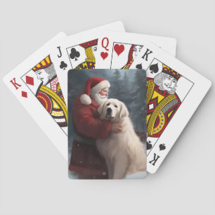 Great Pyrenees With Santa Claus Festive Christmas Playing Cards