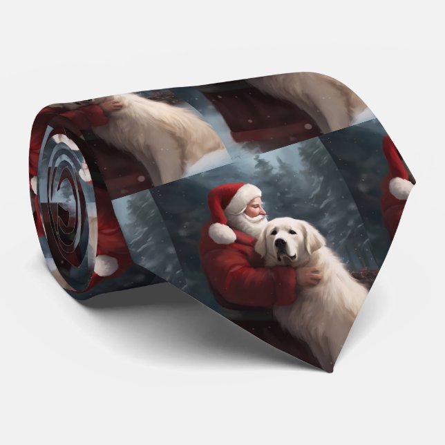 Great Pyrenees With Santa Claus Festive Christmas Tie (Rolled)