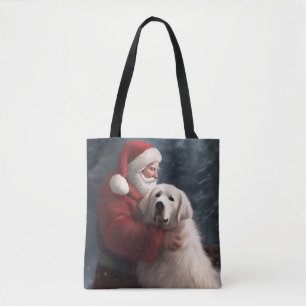Great Pyrenees With Santa Claus Festive Christmas Tote Bag