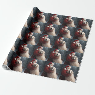 Great Pyrenees With Santa Claus Festive Christmas Wrapping Paper