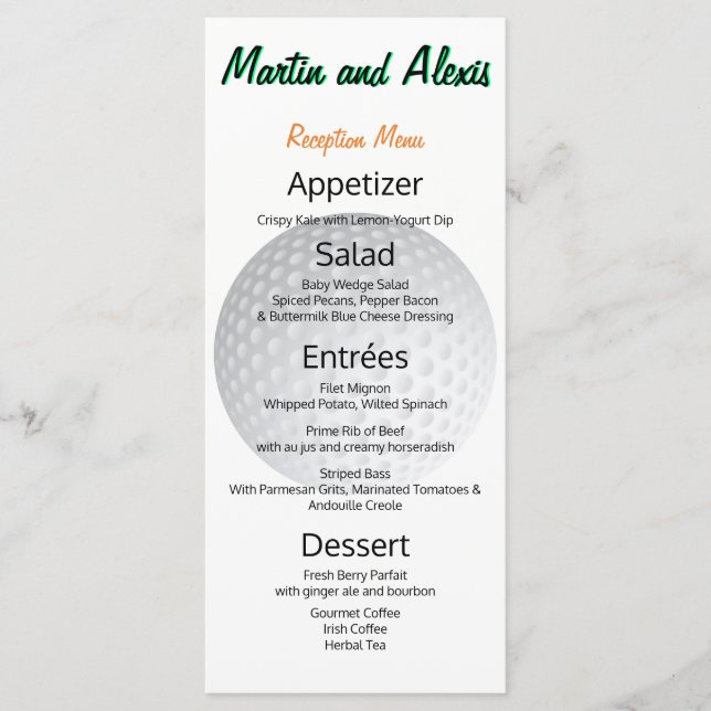 Great Reception Fabulous Ball Golfer Menu (Front)
