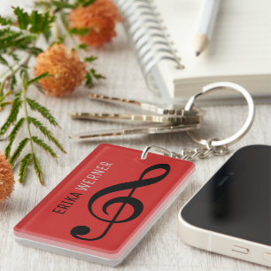 great red musical key-chain with name and initials key ring
