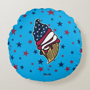 Great Red White Blue Ice Cream Cone Round Cushion