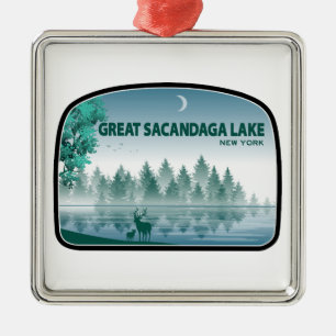 Great Sacandaga Lake New York Deer Metal Tree Decoration