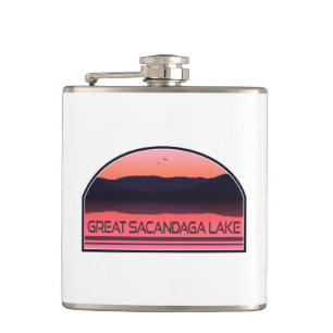 Great Sacandaga Lake New York Red Sunrise Hip Flask