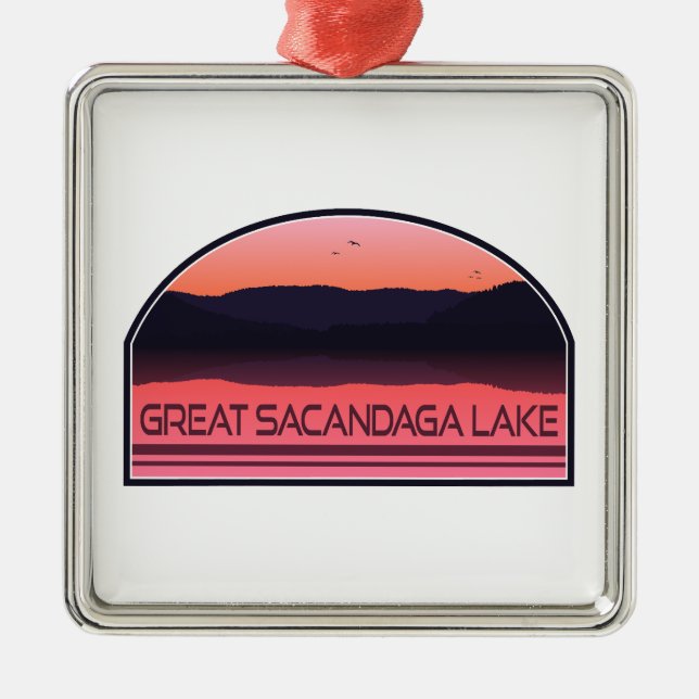 Great Sacandaga Lake New York Red Sunrise Metal Tree Decoration (Front)