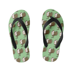 Great sage grouse bird cartoon illustration kid's flip flops