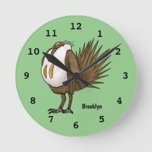 Great sage grouse bird cartoon illustration round clock