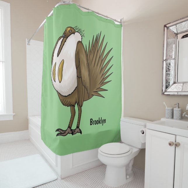 Great sage grouse bird cartoon illustration  shower curtain (In Situ)
