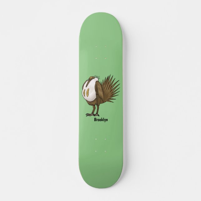Great sage grouse bird cartoon illustration  skateboard (Front)
