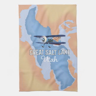 Great Salk Lake Utah map Travel poster. Tea Towel