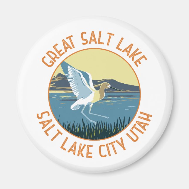 Great Salt Lake American Avocet Retro Distressed Magnet (Front)