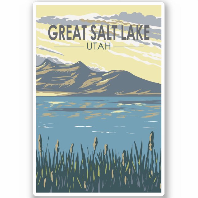 Great Salt Lake Utah Travel Art Vintage (Front)