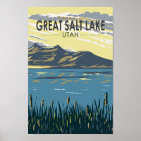 Great Salt Lake Utah Travel Art Vintage