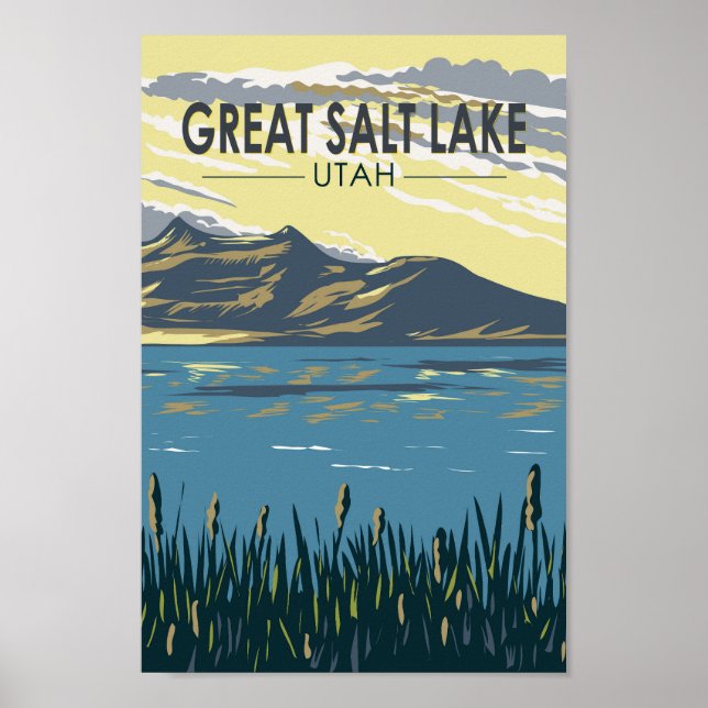 Great Salt Lake Utah Travel Art Vintage Poster (Front)