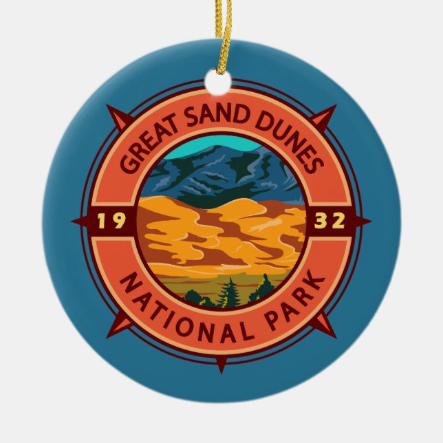 Great Sand Dunes National Park Retro Compass Ceramic Tree Decoration (Front)