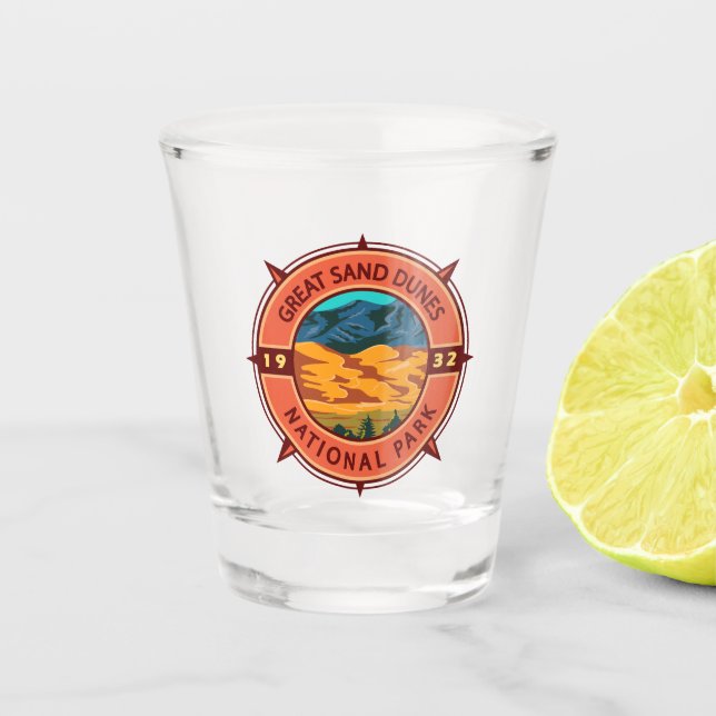 Great Sand Dunes National Park Retro Compass Shot Glass (Front)