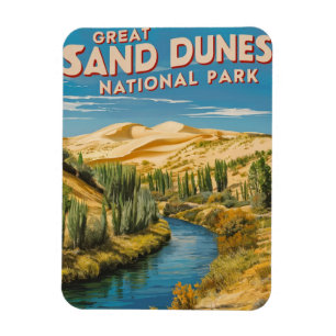 Great Sand Dunes National Park Retro Travel Art Magnet