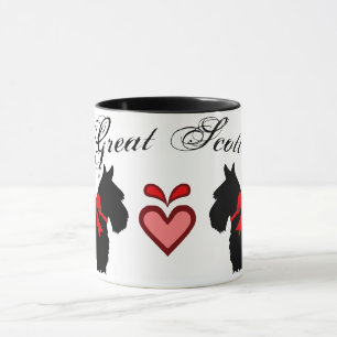 "Great Scott !" Scottish Terrier, red bow, heart Mug