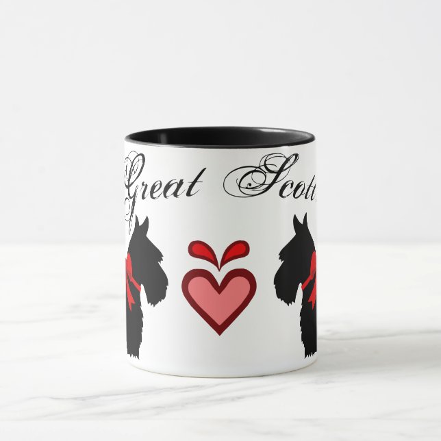 "Great Scott !" Scottish Terrier, red bow, heart Mug (Center)