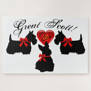 "Great Scott !",Scottish Terrier/red love heart Jigsaw Puzzle