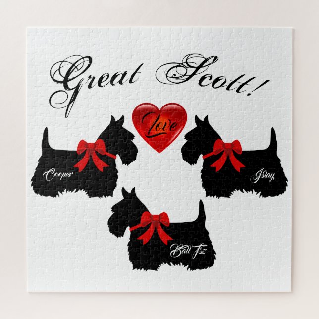 "Great Scott !",Scottish Terrier/red love heart Jigsaw Puzzle (Horizontal)