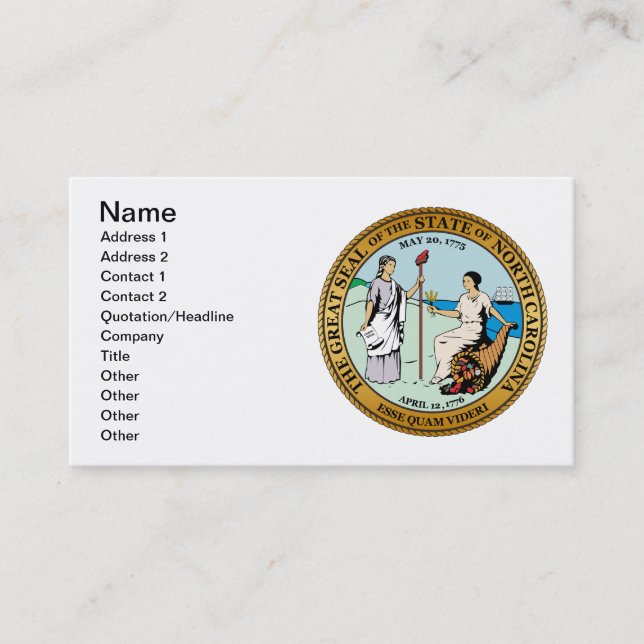 Great seal of North Carolina Business Card (Front)