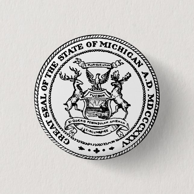 Great Seal of the State of Michigan 3 Cm Round Badge (Front)