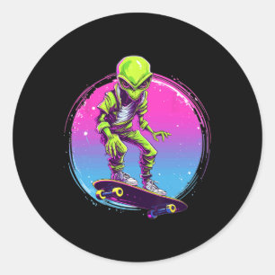 Great Skateboarding Shirts Alien Skater - Skateboa Classic Round Sticker