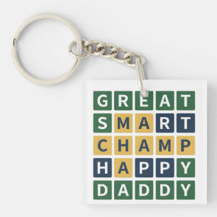 GREAT SMART CHAMP HAPPY DADDY Wordle Style Dad Key Ring