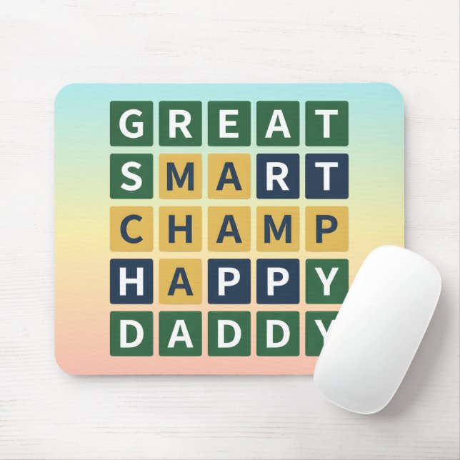 GREAT SMART CHAMP HAPPY DADDY Wordle Style Dad Mouse Mat (With Mouse)